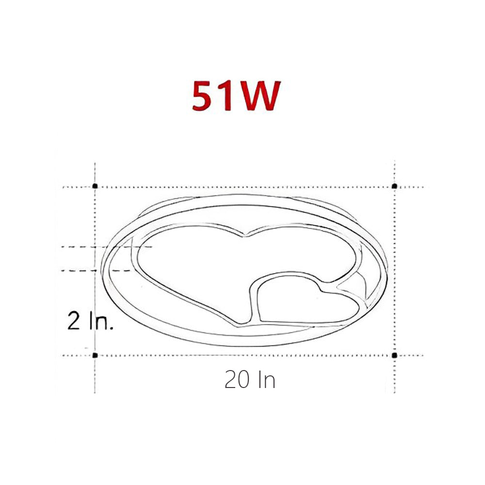 2 Heart Circle Dimmable LED Modern Flush Mount Ceiling Light with Remote