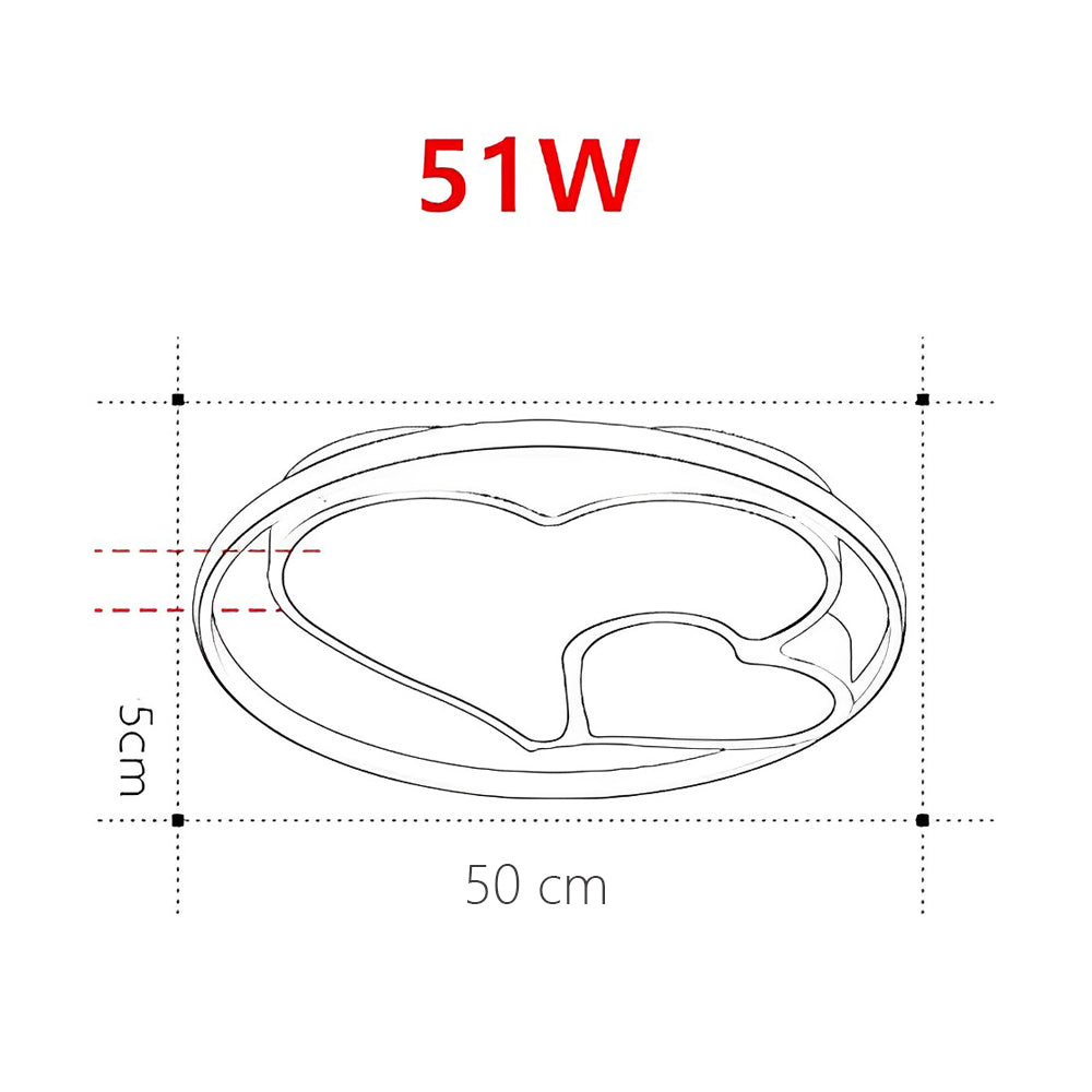 2 Heart Circle Dimmable LED Modern Flush Mount Ceiling Light with Remote