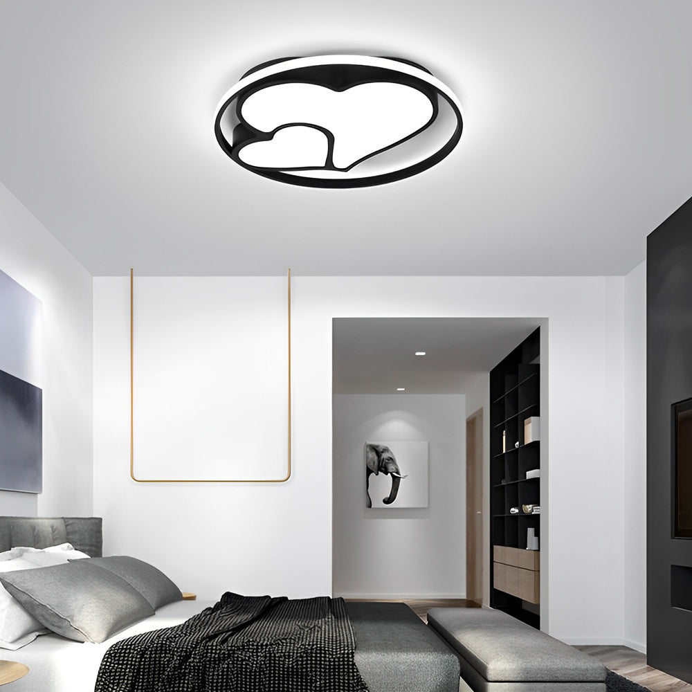 2 Heart Circle Dimmable LED Modern Flush Mount Ceiling Light with Remote