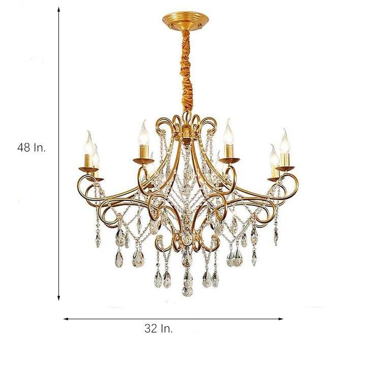 Vintage 8-Light Candle Chandelier with Crystal Accents