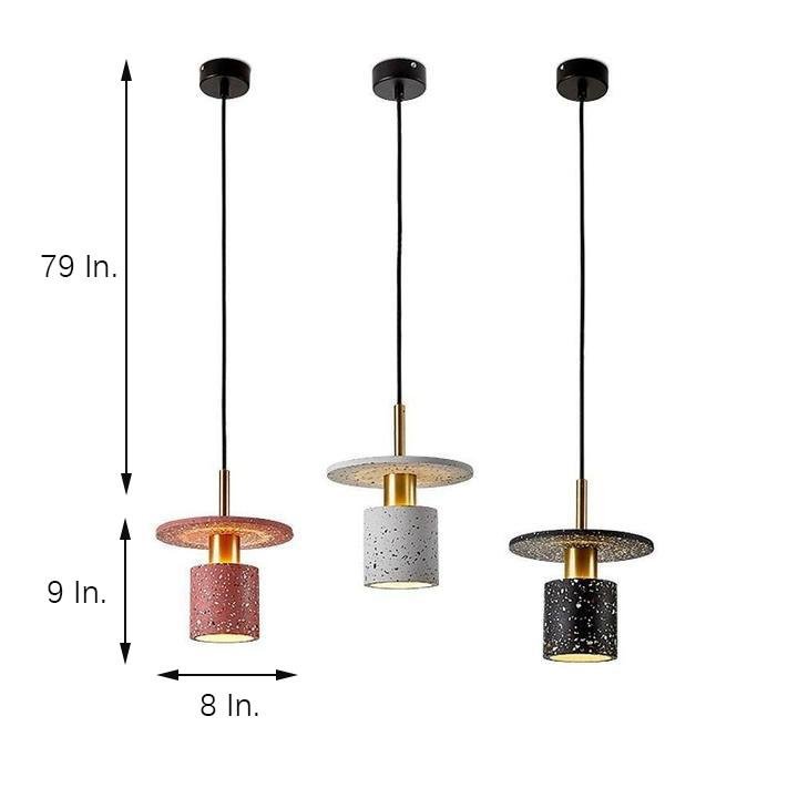 Terrazzo-Inspired Cement Cylinder LED Pendant Lights Modern Island Lighting