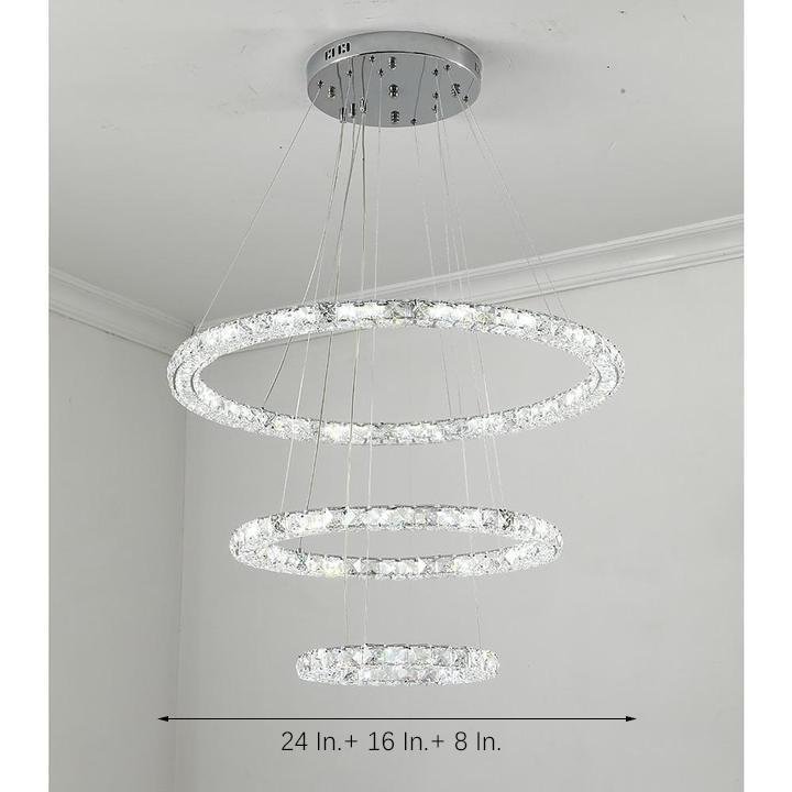 3/4-Light LED Tiered Chandelier LED Crystal Ring Hanging Pendant Light