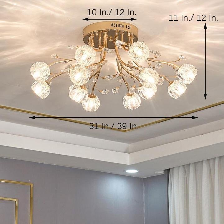 Globe Flush Mount Ceiling Light Glass Crystal Cluster LED Light