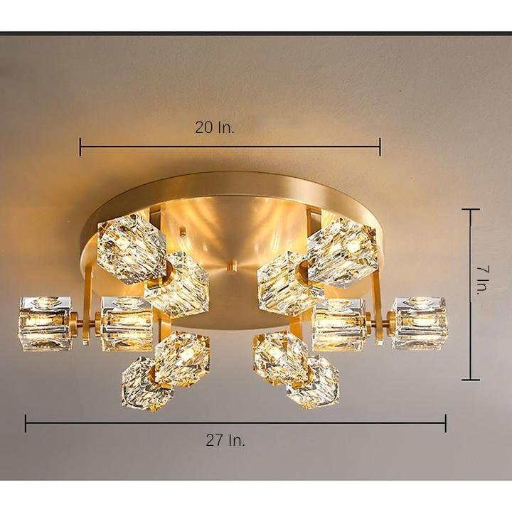 6 Light Unique Crystal Brass Flush Mount Light LED Ceiling Light