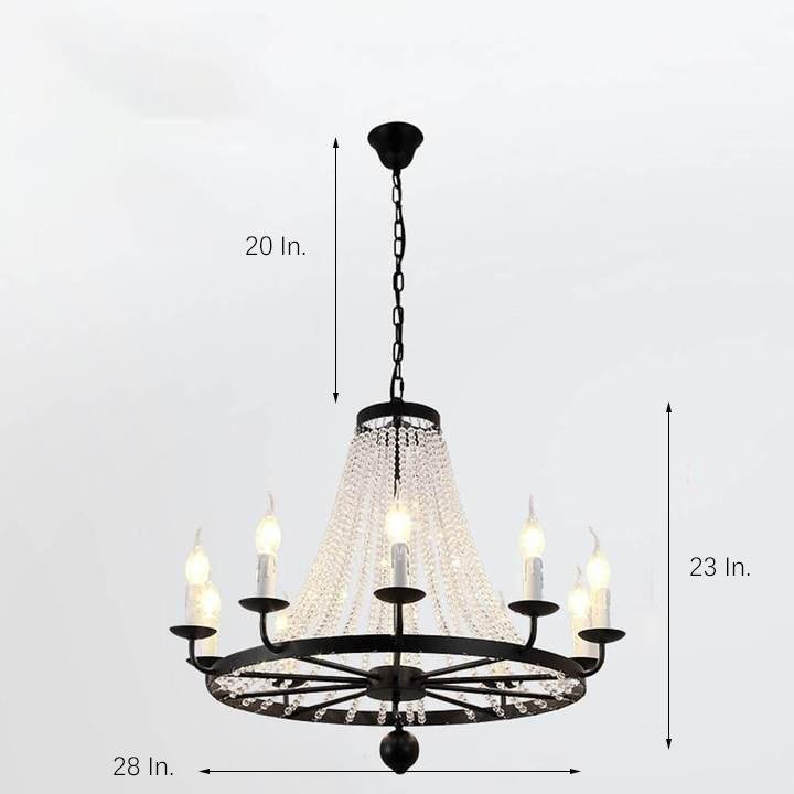 Empire Wagon Wheel Chandelier - 8/10/12 Candle Lights,  20'' Adjustable Chain, Crystal Accents