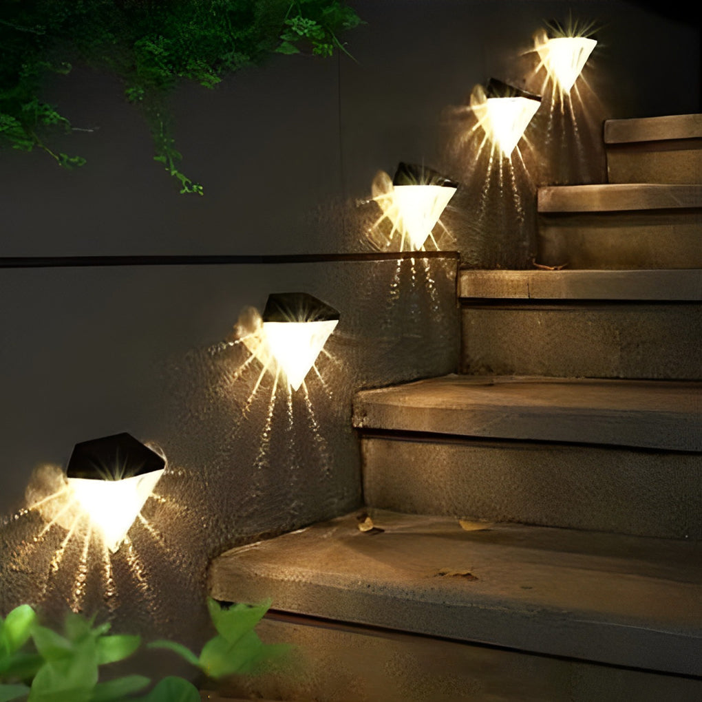 2PCS Geometric LED Waterproof Black Solar Wall Lamp Outdoor Wall Lights Fixture