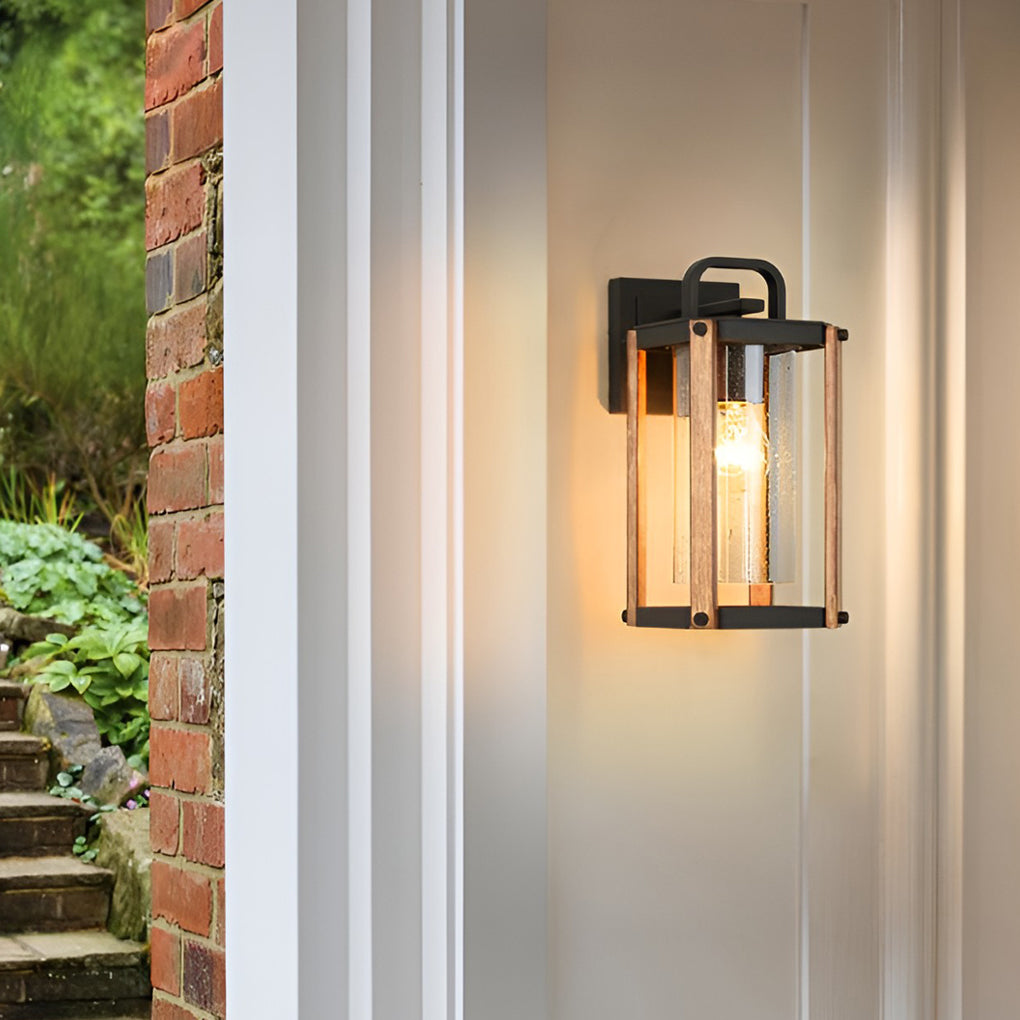 Lantern Shaped Waterproof Glass Black Industrial Outdoor Wall Sconce Lighting