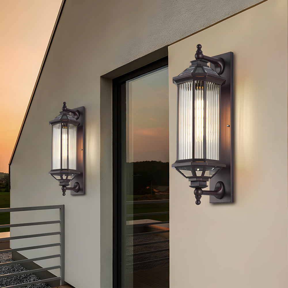 Retro Rectangular Ribbed Glass Solar Outdoor Wall Light