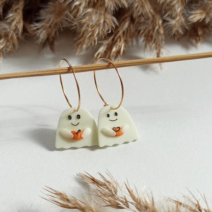 Dark glow Ghosts, Halloween Earring, Polymer Clay stud, Cute Ghost, Halloween Earrings Clay, Halloween  Charms, Glow in The Dark