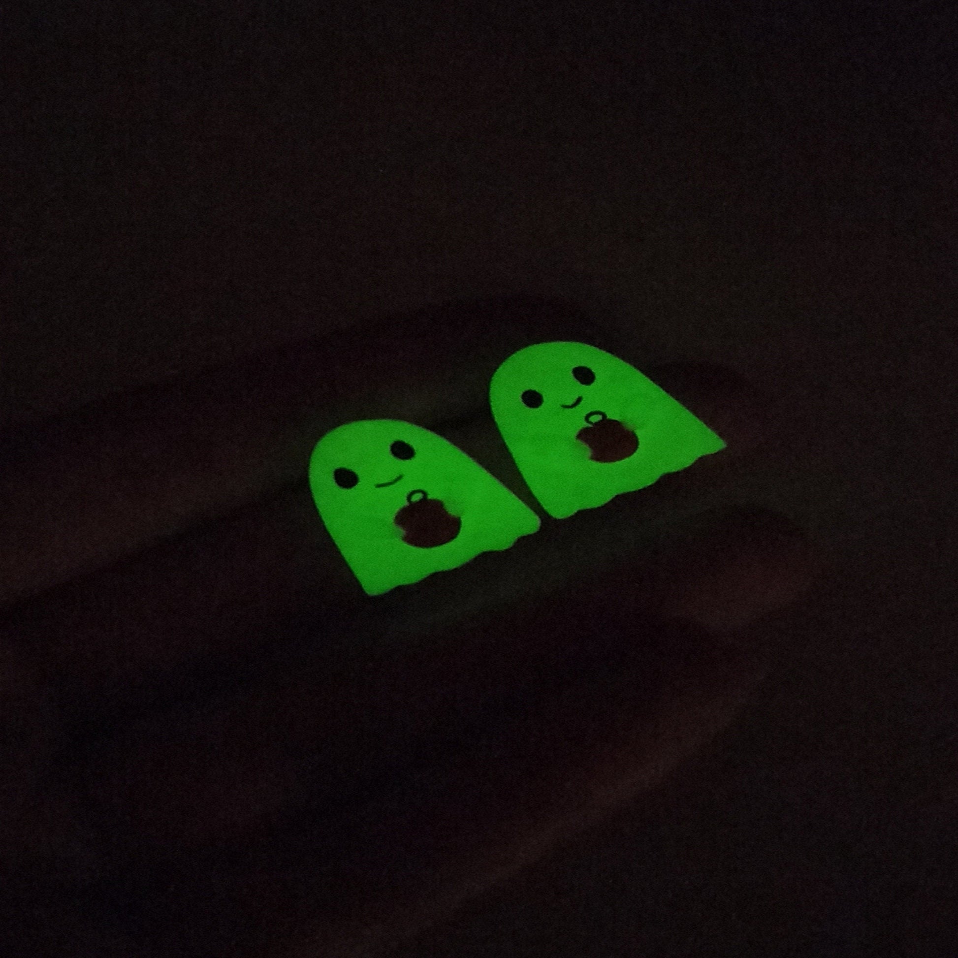 Glow in the Dark Ghost Earrings with Pumpkin | Handmade Polymer Clay Halloween Studs | Cute Spooky Ghost Gift.