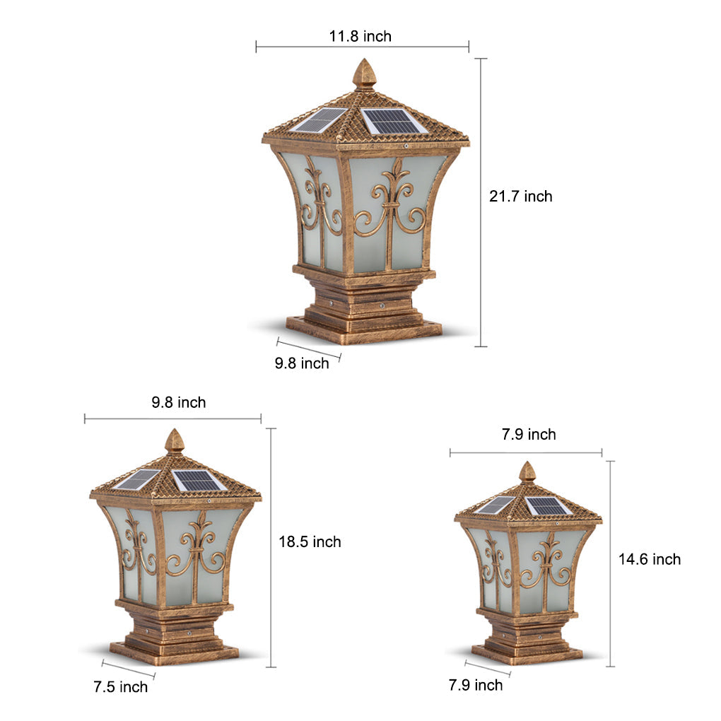 Vintage Pattern Waterproof Automatic Solar Powered Fence Post Lights