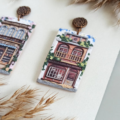 Handmade Coffee House Landscape Earrings | Polymer Clay Scenery Jewelry | Unique Gift for Coffee Lovers