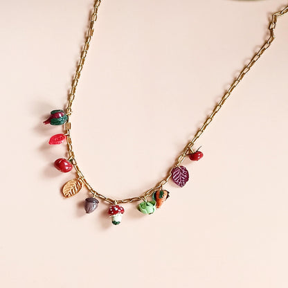 Handmade Fall Charm Necklace | Polymer Clay Autumn Harvest Jewelry | Unique Pumpkin and Leaf Charms