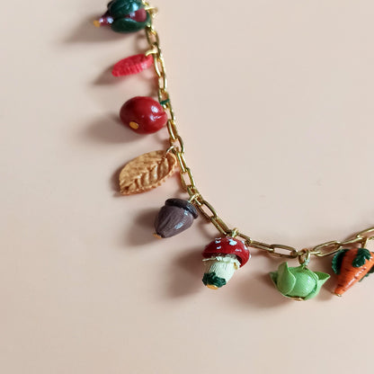Handmade Fall Charm Necklace | Polymer Clay Autumn Harvest Jewelry | Unique Pumpkin and Leaf Charms