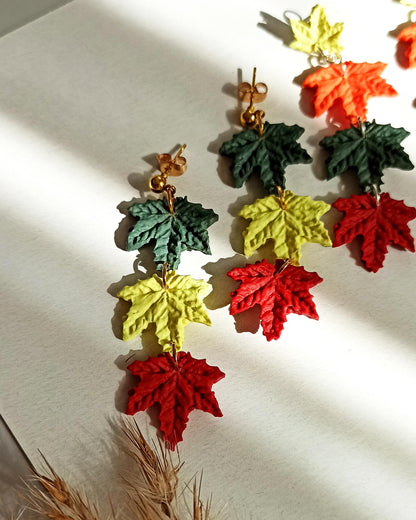 Handmade Maple Leaf Dangle Earrings | Polymer Clay Fall Foliage Jewelry | Hypoallergenic Autumn Accessory