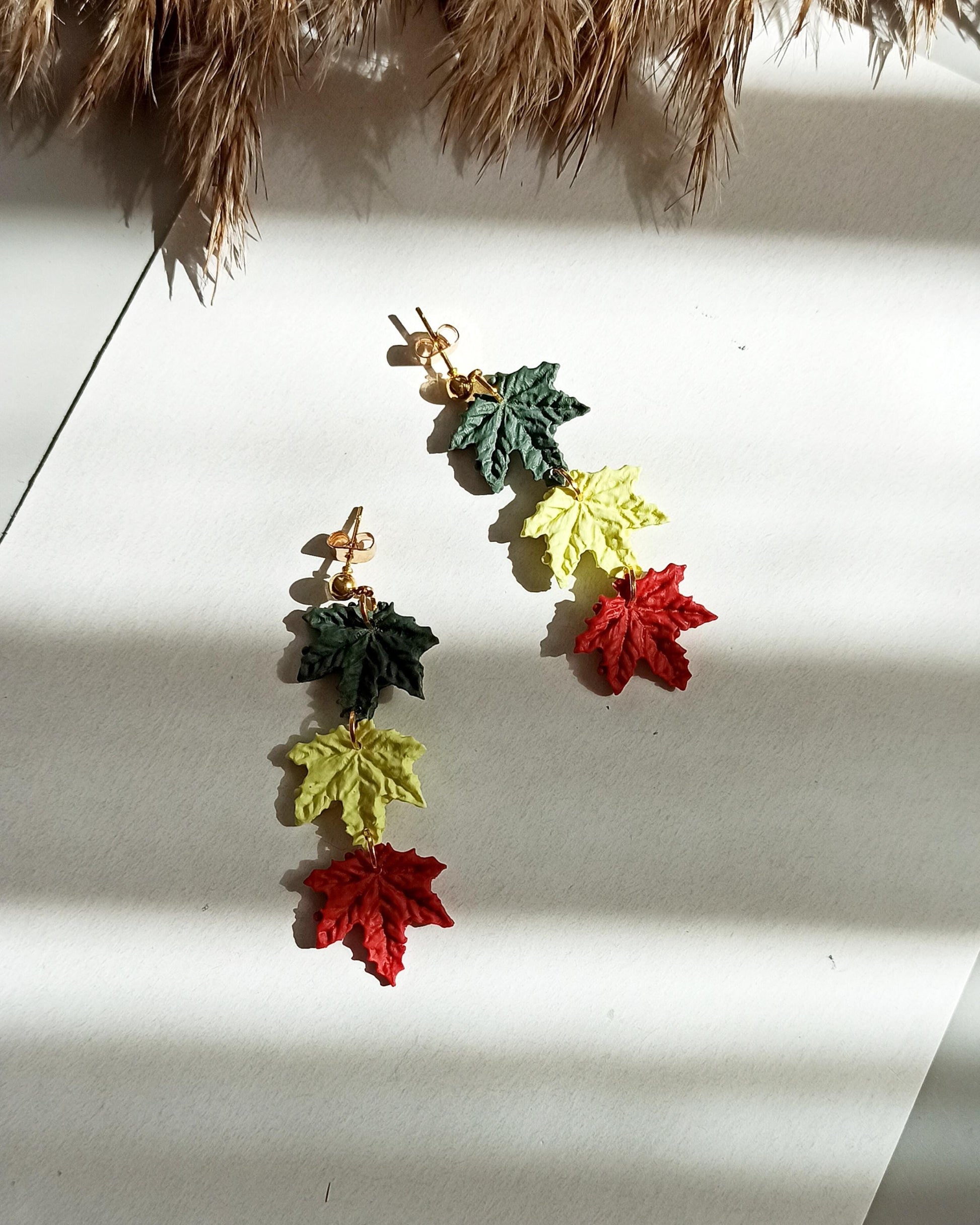 Handmade Maple Leaf Dangle Earrings | Polymer Clay Fall Foliage Jewelry | Hypoallergenic Autumn Accessory