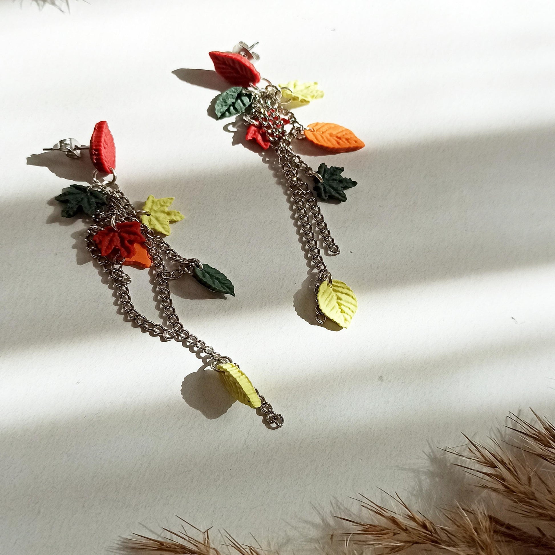 Handmade Maple Leaf Dangle Earrings | Polymer Clay Fall Foliage Jewelry | Hypoallergenic Autumn Accessory.
