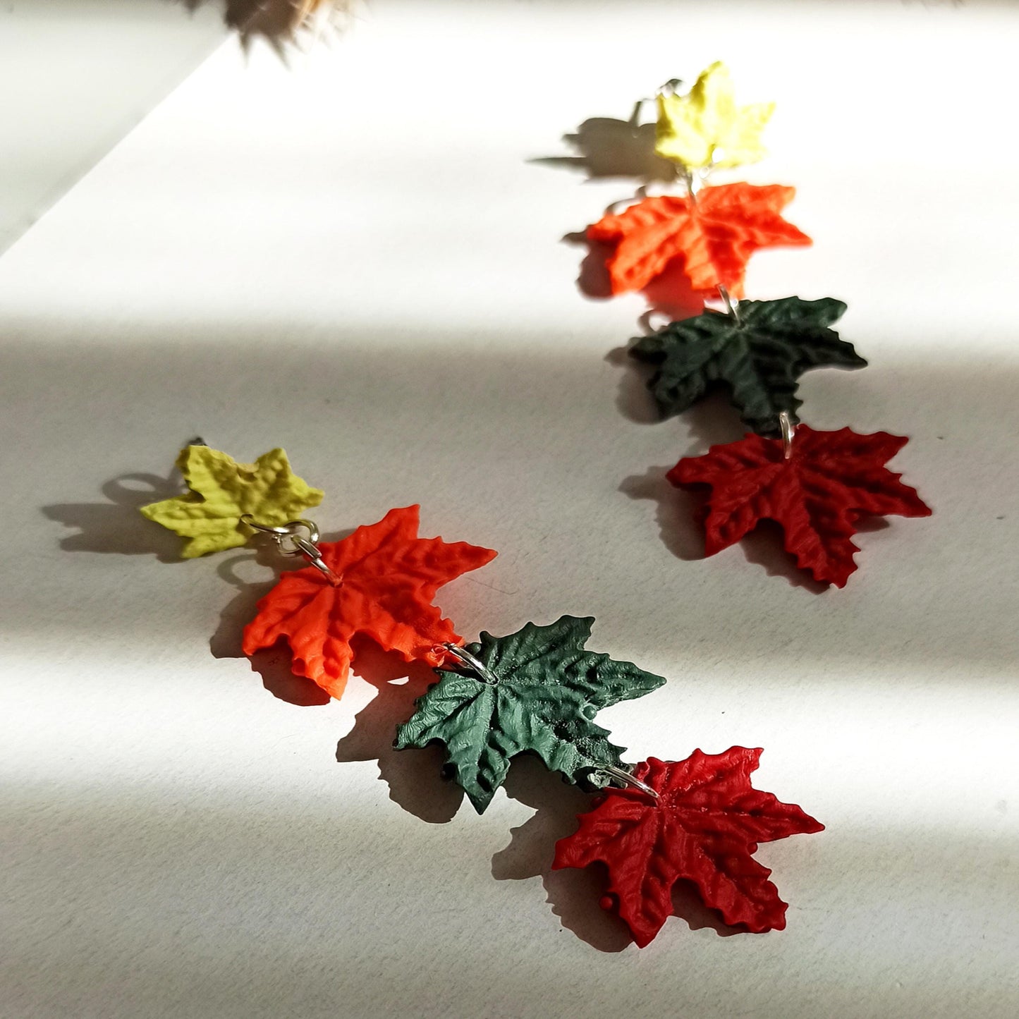 Handmade Maple Leaf Dangle Earrings | Polymer Clay Fall Foliage Jewelry | Hypoallergenic Autumn Accessory.