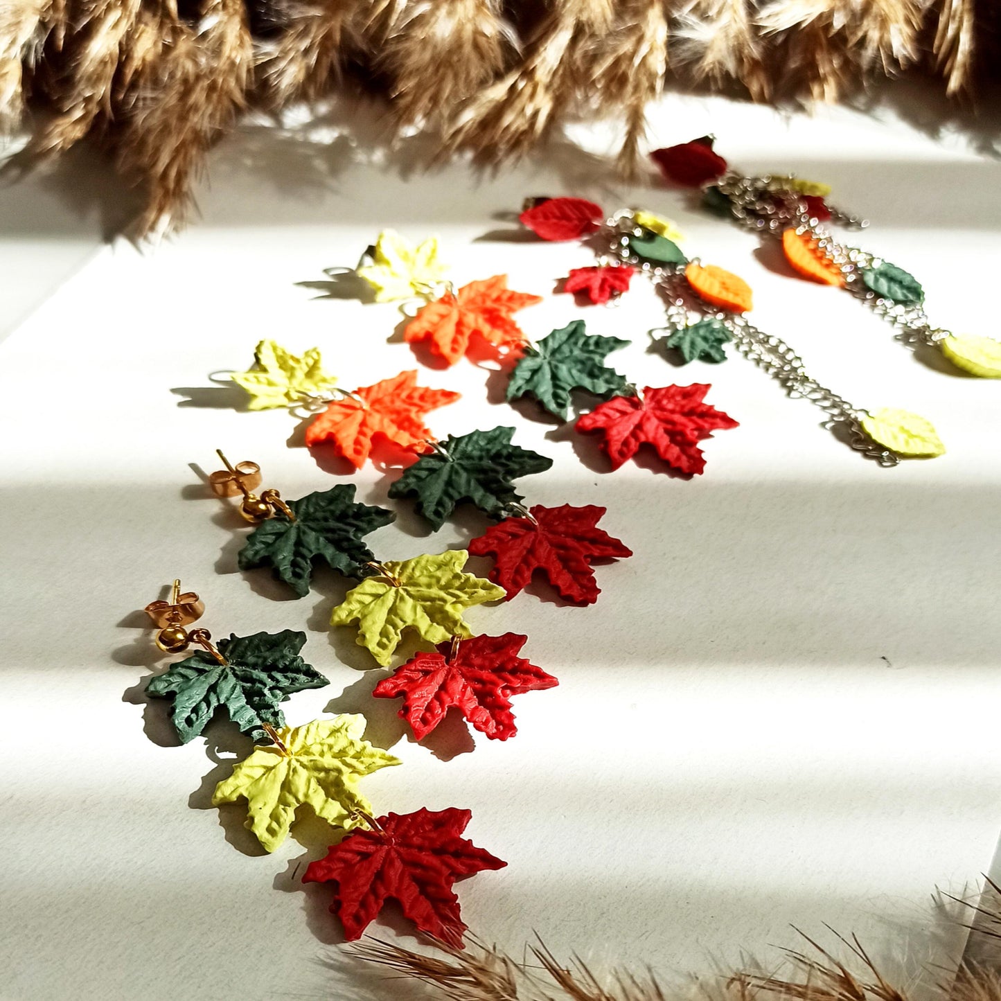 Handmade Maple Leaf Dangle Earrings | Polymer Clay Fall Foliage Jewelry | Hypoallergenic Autumn Accessory