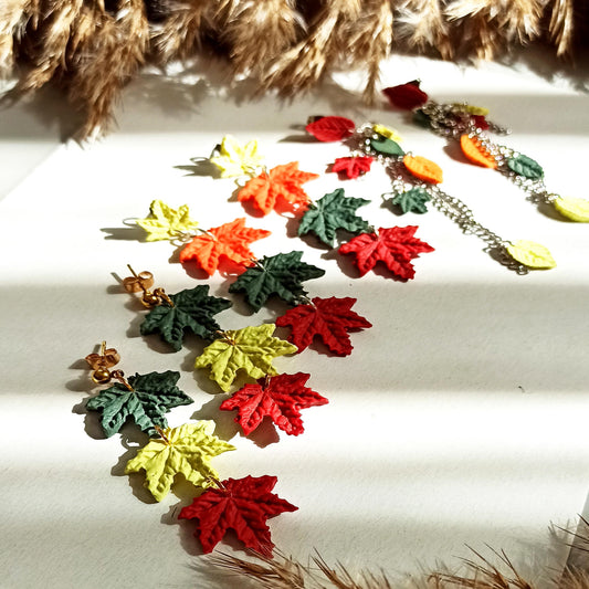 Handmade Maple Leaf Dangle Earrings | Polymer Clay Fall Foliage Jewelry | Hypoallergenic Autumn Accessory