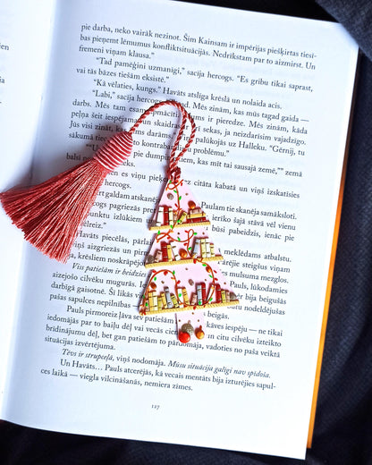 Handmade Pink Winter Tree Bookmark | Polymer Clay Tassel Reading Accessory | Unique Gift for Book Lovers