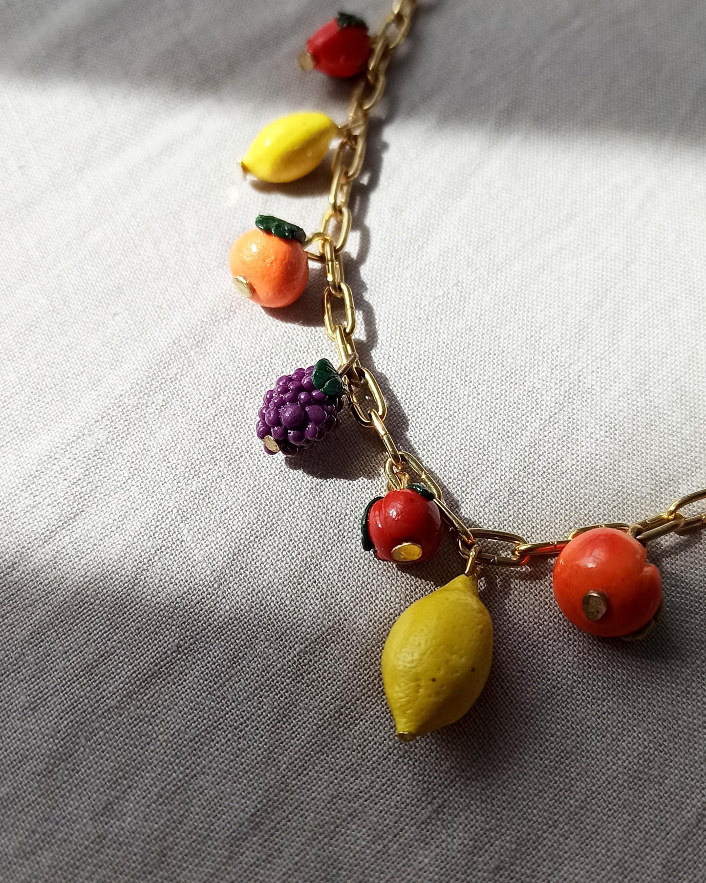 Handmade Summer Fruit Charm Necklace | Polymer Clay Miniature Fruit Jewelry | Unique Garden Harvest Gift