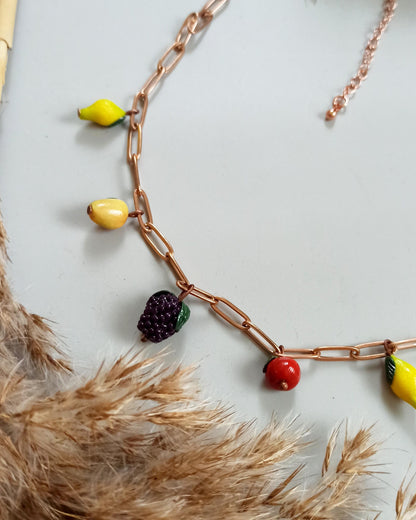Handmade Summer Fruit Charm Necklace | Polymer Clay Miniature Food Jewelry | Unique Botanical Garden Gift