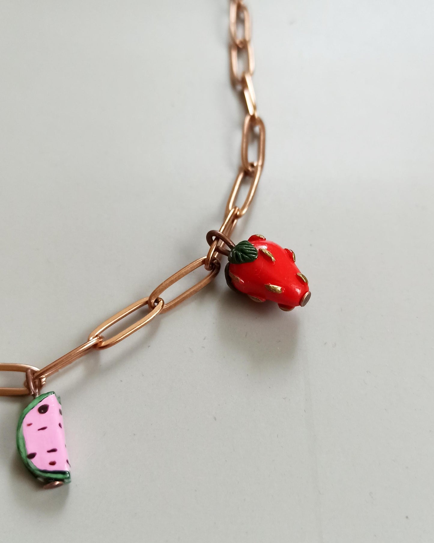 Handmade Summer Fruit Charm Necklace | Polymer Clay Miniature Food Jewelry | Unique Botanical Garden Gift