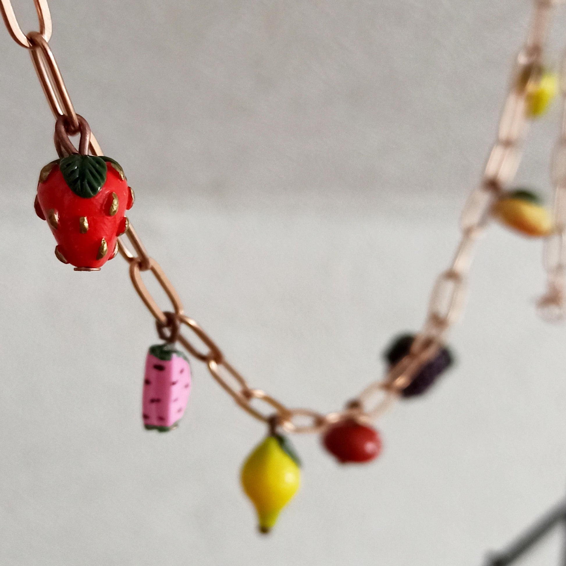 Handmade Summer Fruit Charm Necklace | Polymer Clay Miniature Food Jewelry | Unique Botanical.