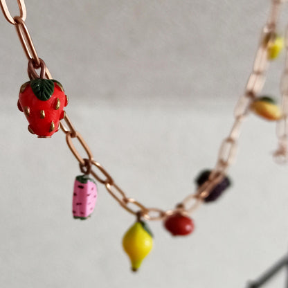 Handmade Summer Fruit Charm Necklace | Polymer Clay Miniature Food Jewelry | Unique Botanical.