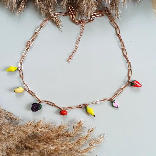 Handmade Summer Fruit Charm Necklace | Polymer Clay Miniature Food Jewelry | Unique Botanical Garden Gift