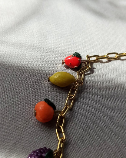Handmade Summer Fruit Charm Necklace | Polymer Clay Miniature Fruit Jewelry | Unique Garden Harvest Gift