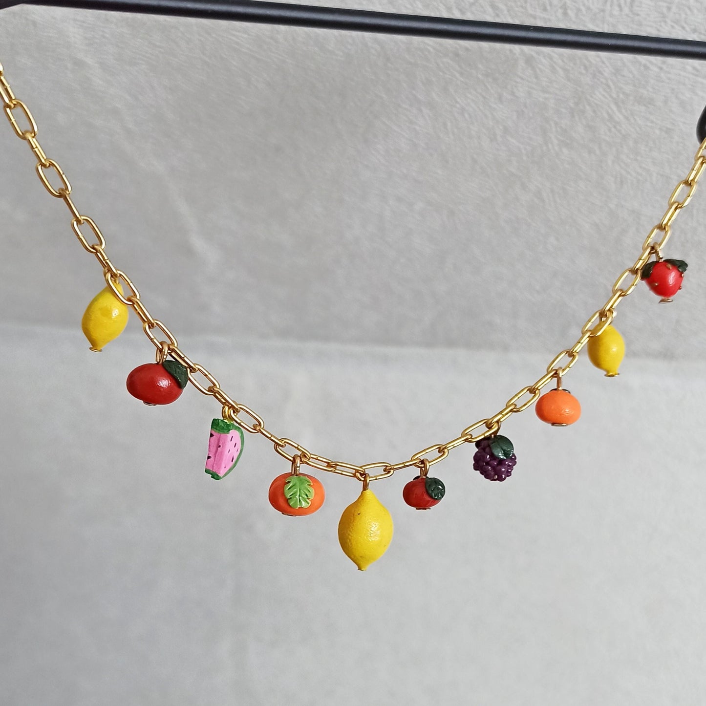 Handmade Summer Fruit Charm Necklace | Polymer Clay Miniature Fruit Jewelry | Unique Garden Harvest Gift