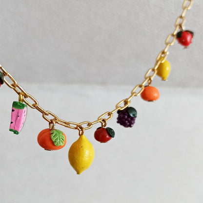 Handmade Summer Fruit Charm Necklace | Polymer Clay Miniature Fruit Jewelry | Unique Garden Harvest Gift
