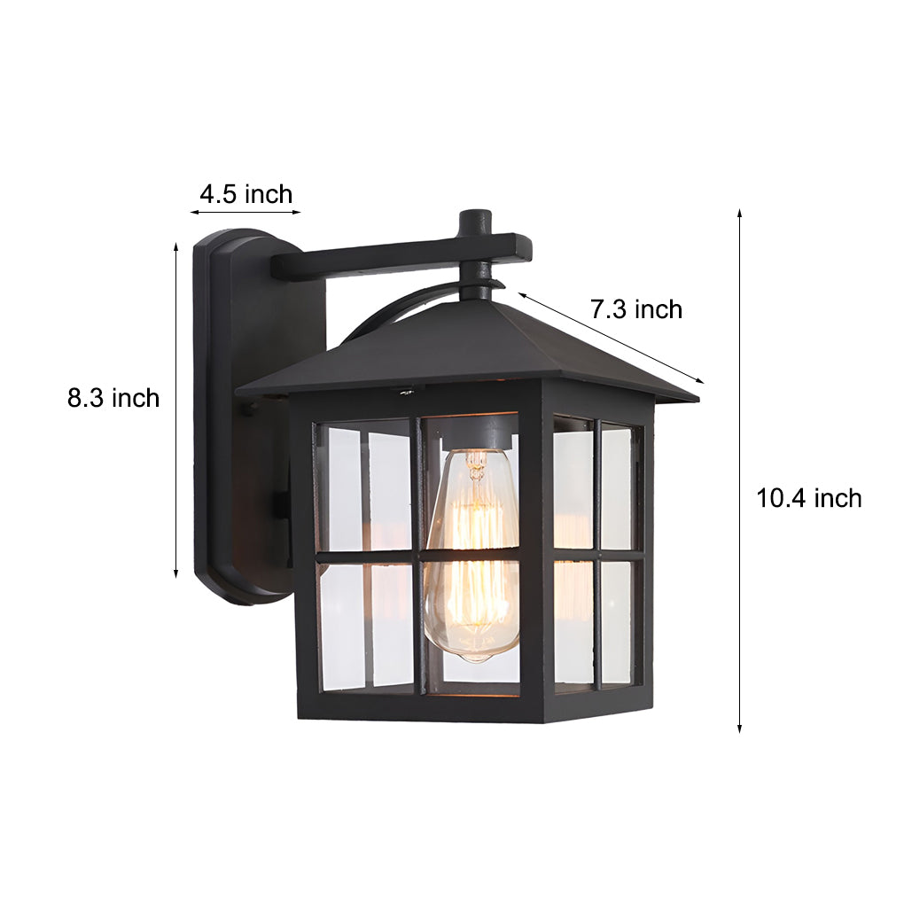 Antique Lantern Shaped Glass Waterproof Black Modern Wall Sconce Lighting