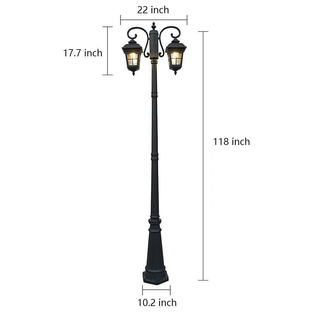 2 Lights Waterproof Black European Style Outdoor Pole Lights Public Lighting