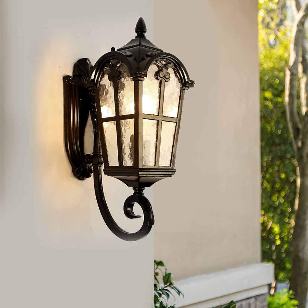 Waterproof Vintage Lantern Shaped Black Retro Outdoor Plug in Wall Lamp