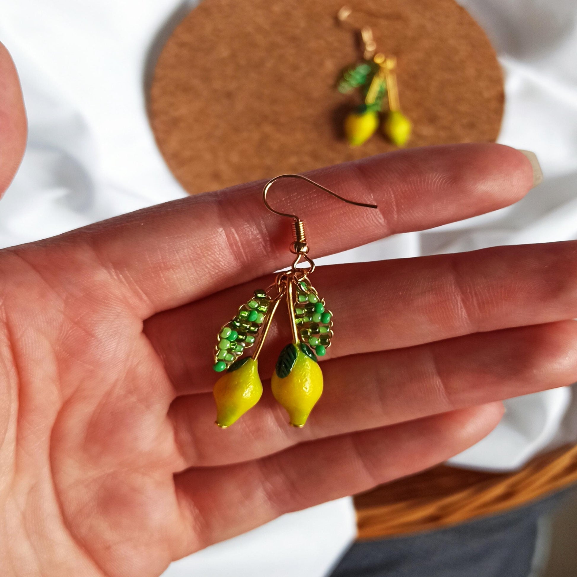 Lemon Drop Fruit Earrings | Handmade Polymer Clay Miniature Citrus Dangle.