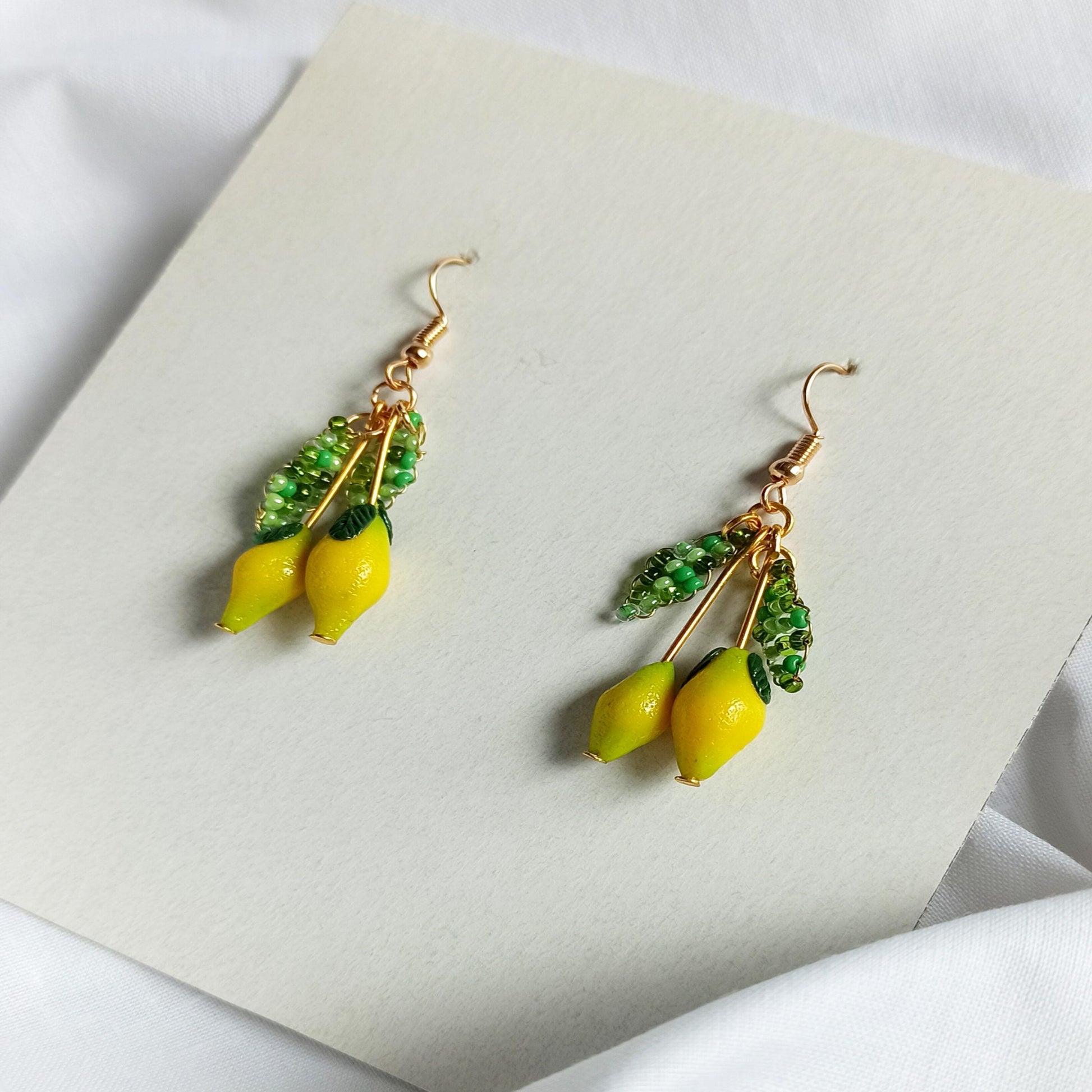 Lemon Drop Fruit Earrings | Handmade Polymer Clay Miniature Citrus Dangle Jewelry.