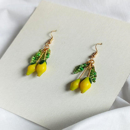 Lemon Drop Fruit Earrings | Handmade Polymer Clay Miniature Citrus Dangle Jewelry.
