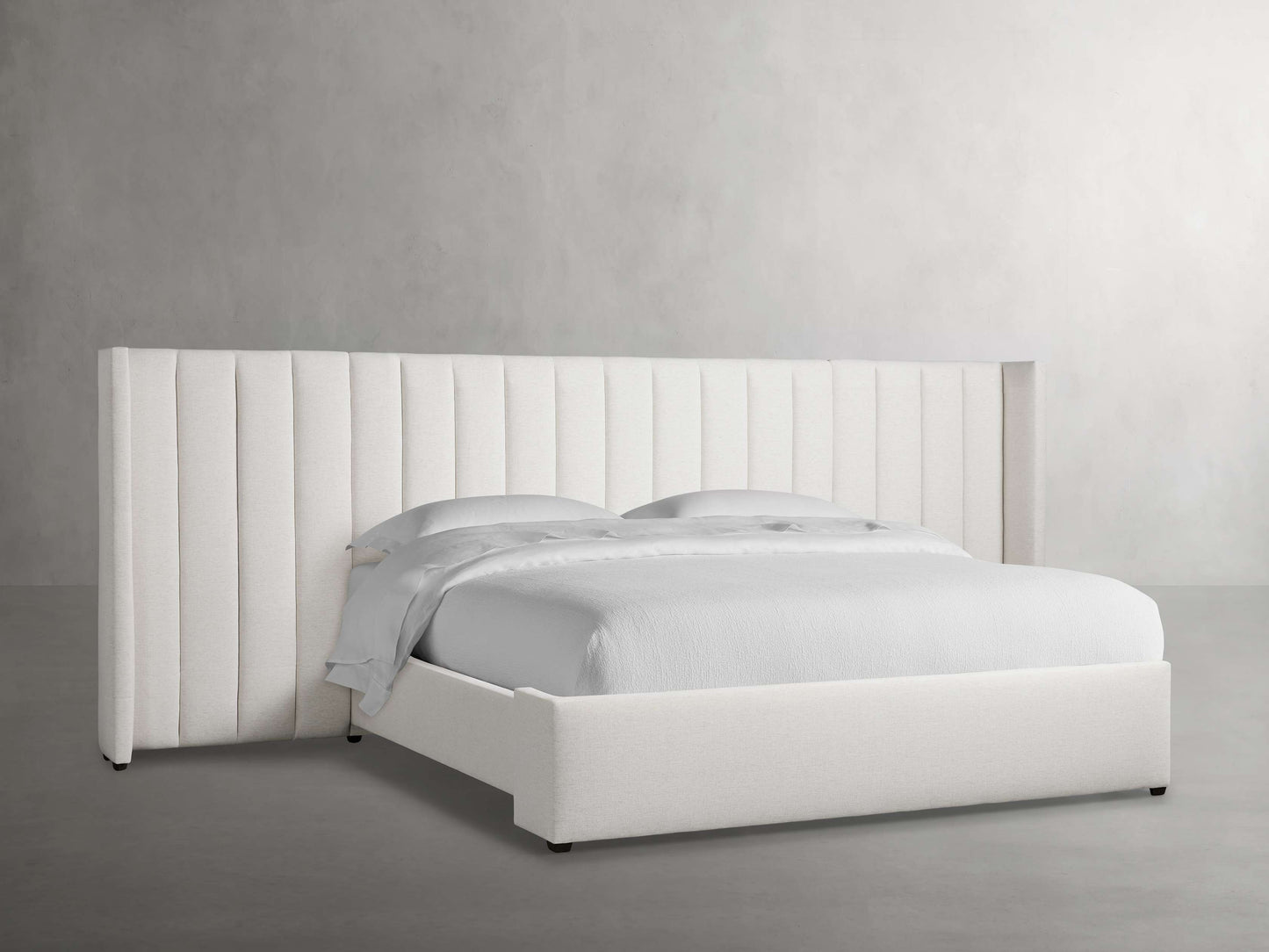 Wyller Channel-Stitched Extended Headboard Bed with Low Footboard