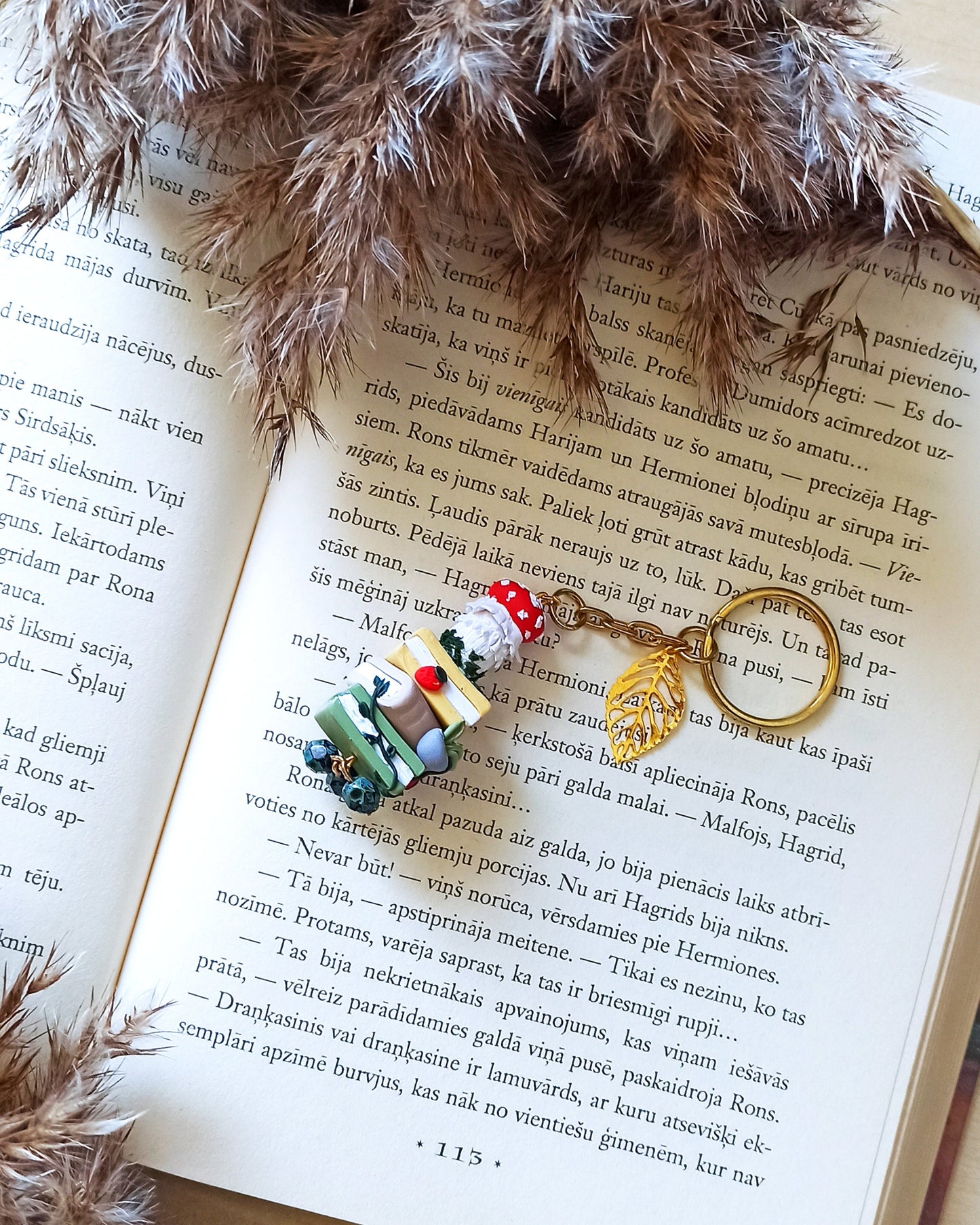 Mushroom & Bookshelf Keychain | Polymer Clay Bookish Gift | Woodland Library Accessory for Bookworms