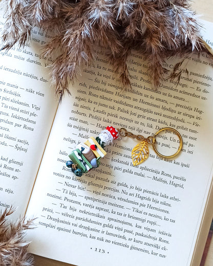Mushroom & Bookshelf Keychain | Polymer Clay Bookish Gift | Woodland Library Accessory for Bookworms