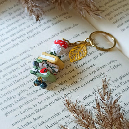 Mushroom & Bookshelf Keychain | Polymer Clay Bookish Gift | Woodland Library Accessory for Bookworms