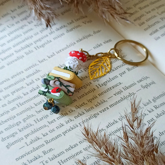 Mushroom & Bookshelf Keychain | Polymer Clay Bookish Gift | Woodland Library Accessory for Bookworms