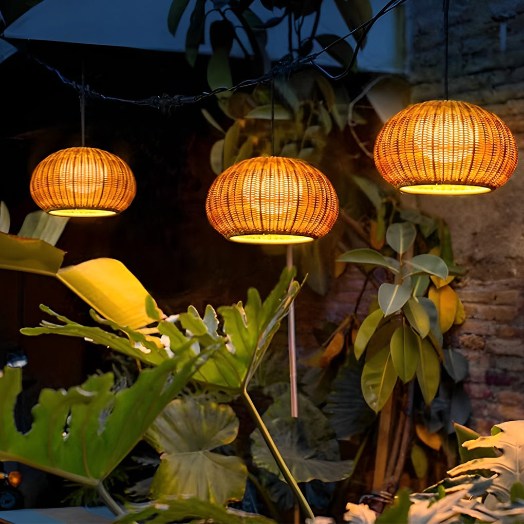 Lantern Shaped Waterproof Rattan Modern Outdoor Wall Lamp Chandelier