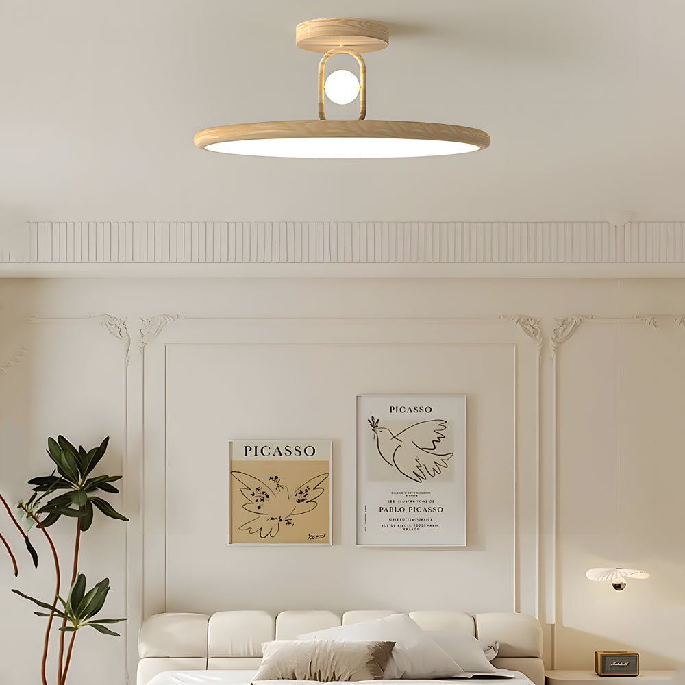 15.7/19.7-in Wood Grain Round Semi Flush Mount Ceiling Light