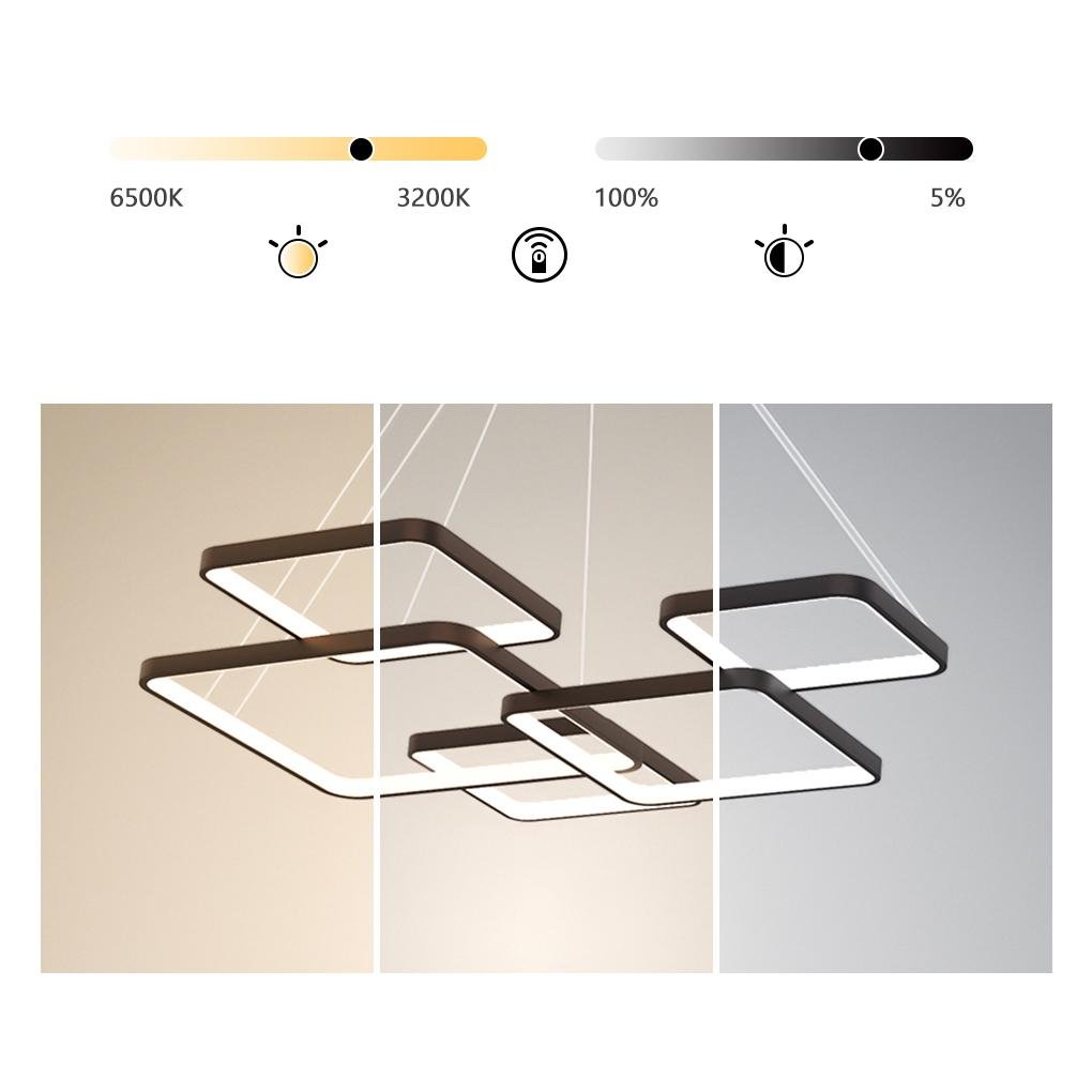 Modern LED Square Chandelier Foyer Chandelier with Remote Control for Living Room