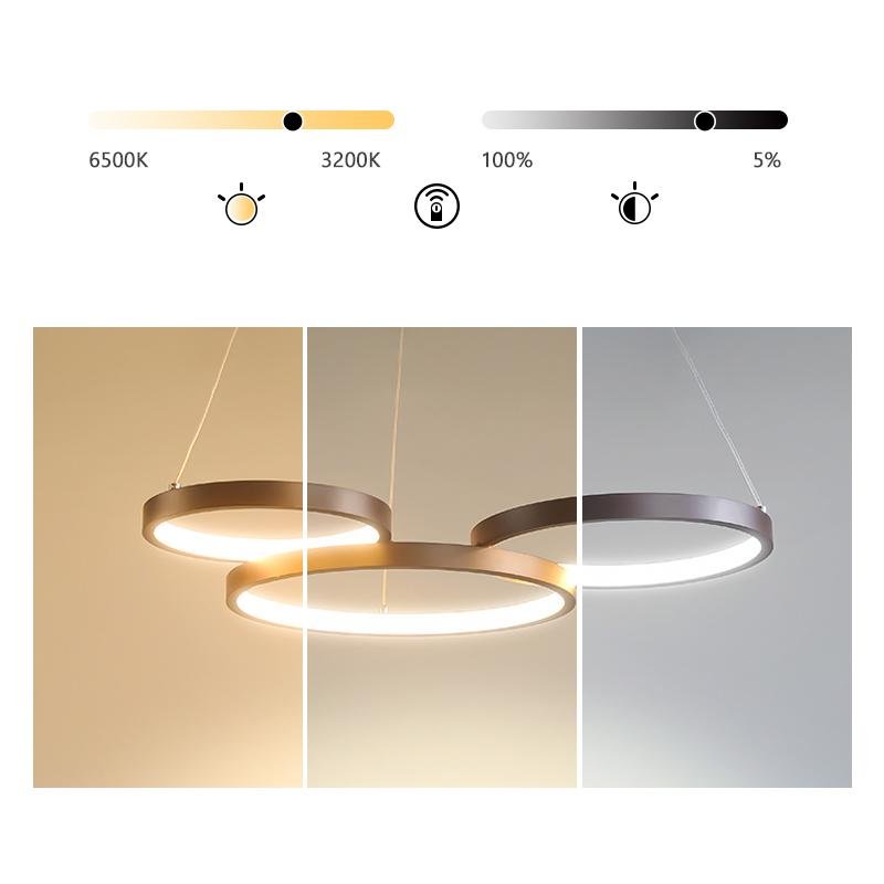 3 Rings Chandelier Dimmable Kitchen Dining Room Lighting Ceiling Lights with Remote Control