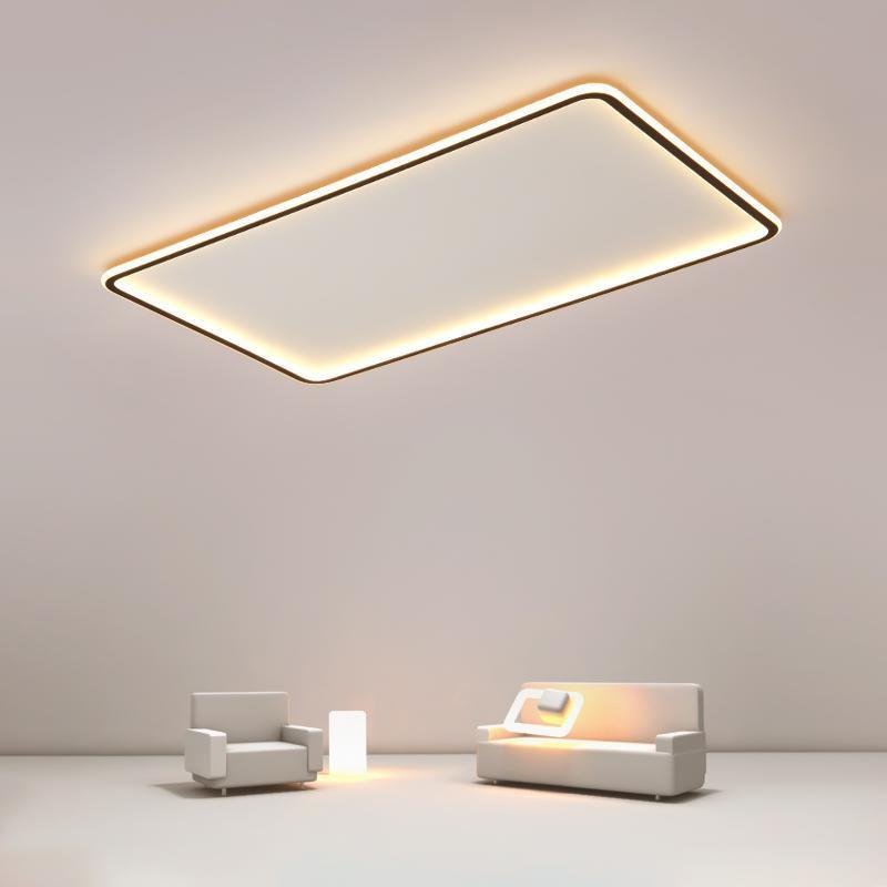 Modern Rectangular Shaped Black Flush Mount Ceiling Lights with Edge and Remote Control